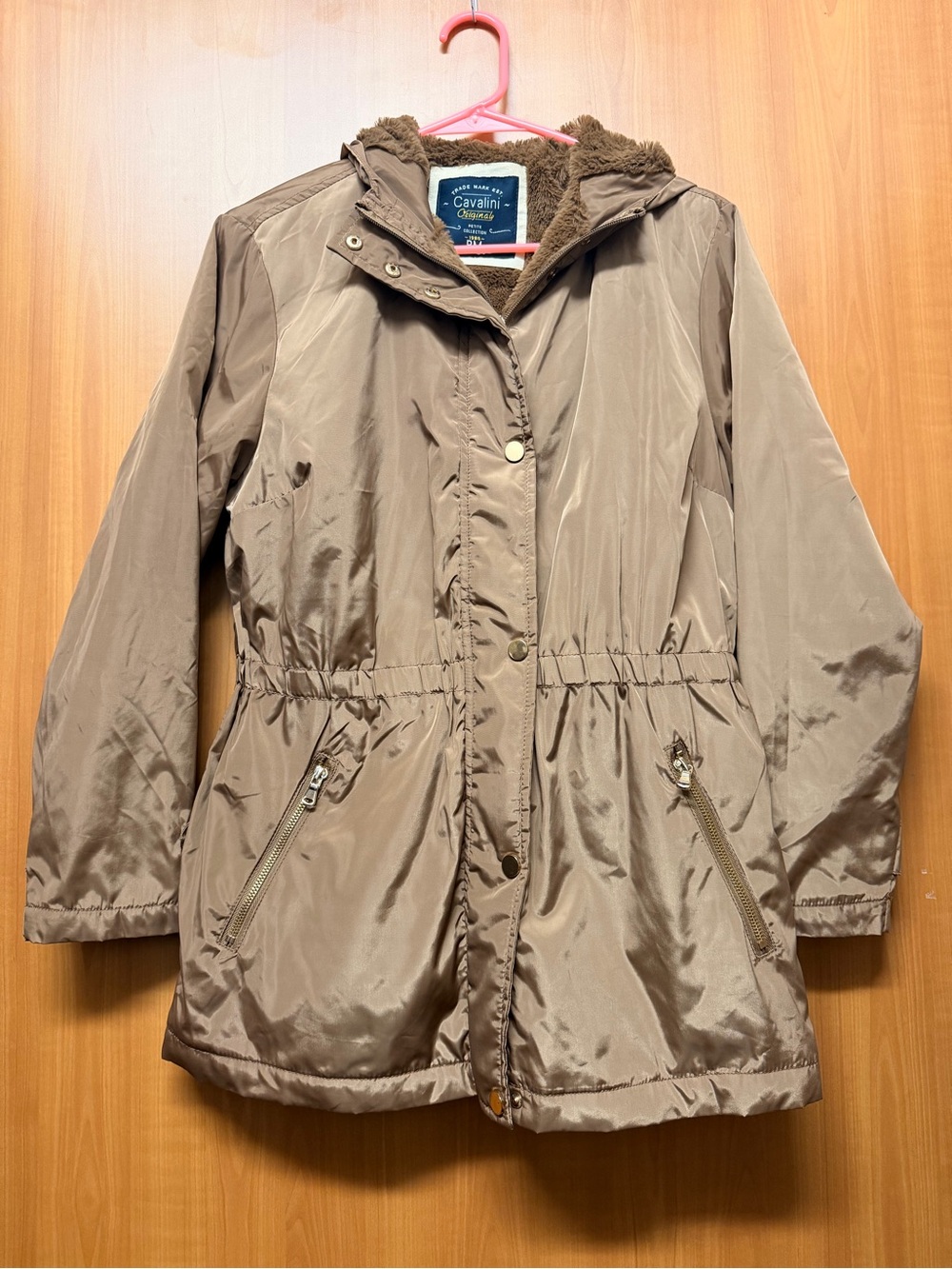 Cavalini Taupe Hooded Puffer Parka with Faux-Fur Trim